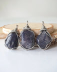 Men's Sapphire Pendant in White Gold - on Black Leather Cord Designs by Nature Gems