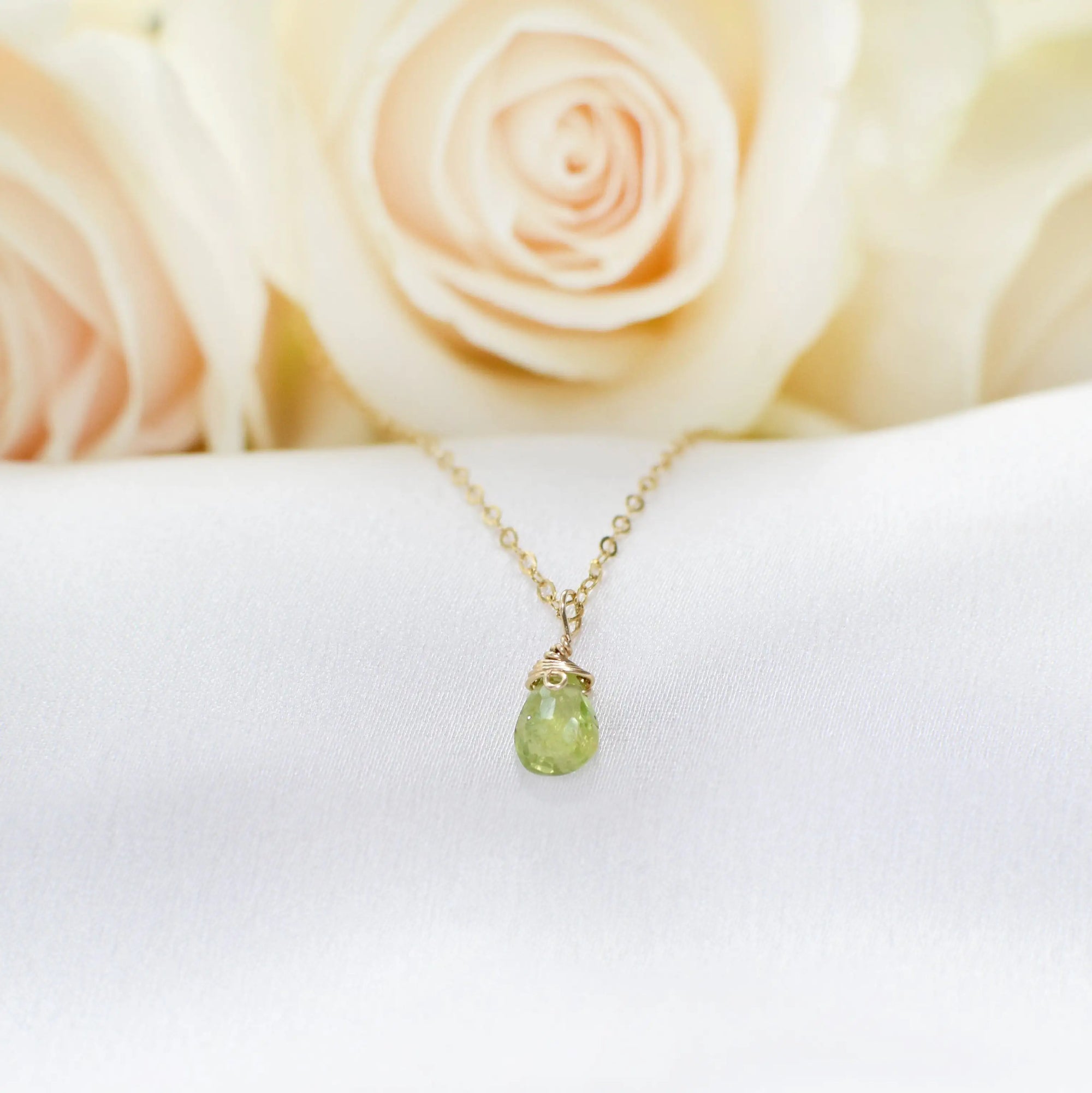 Minimalist peridot necklace by Designs by Nature Gems — dainty 14k gold filled August birthstone pendant, handmade crystal jewelry for women, Toronto artisan
