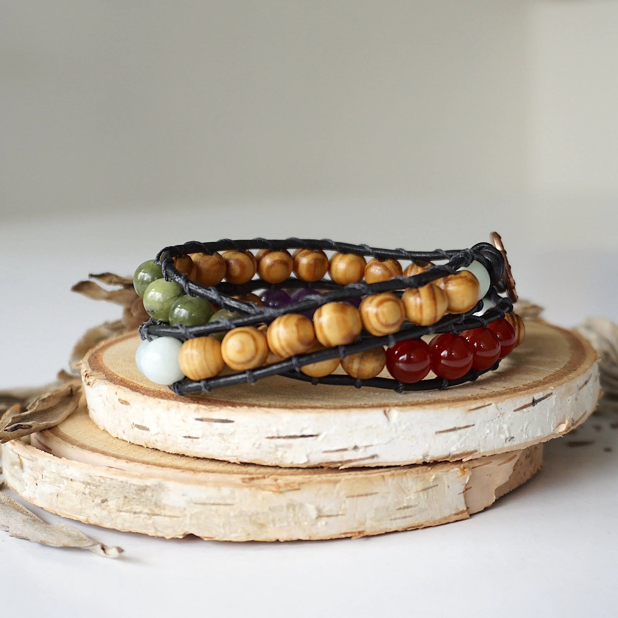 Mixed Crystal Wrap Bracelet with Olive Wood DesignsbyNatureGems