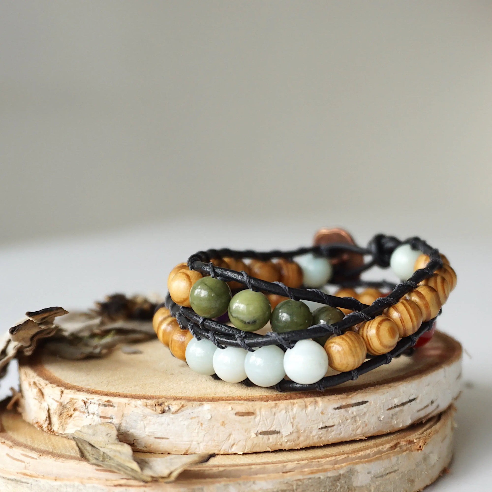 Mixed Crystal Wrap Bracelet with Olive Wood DesignsbyNatureGems
