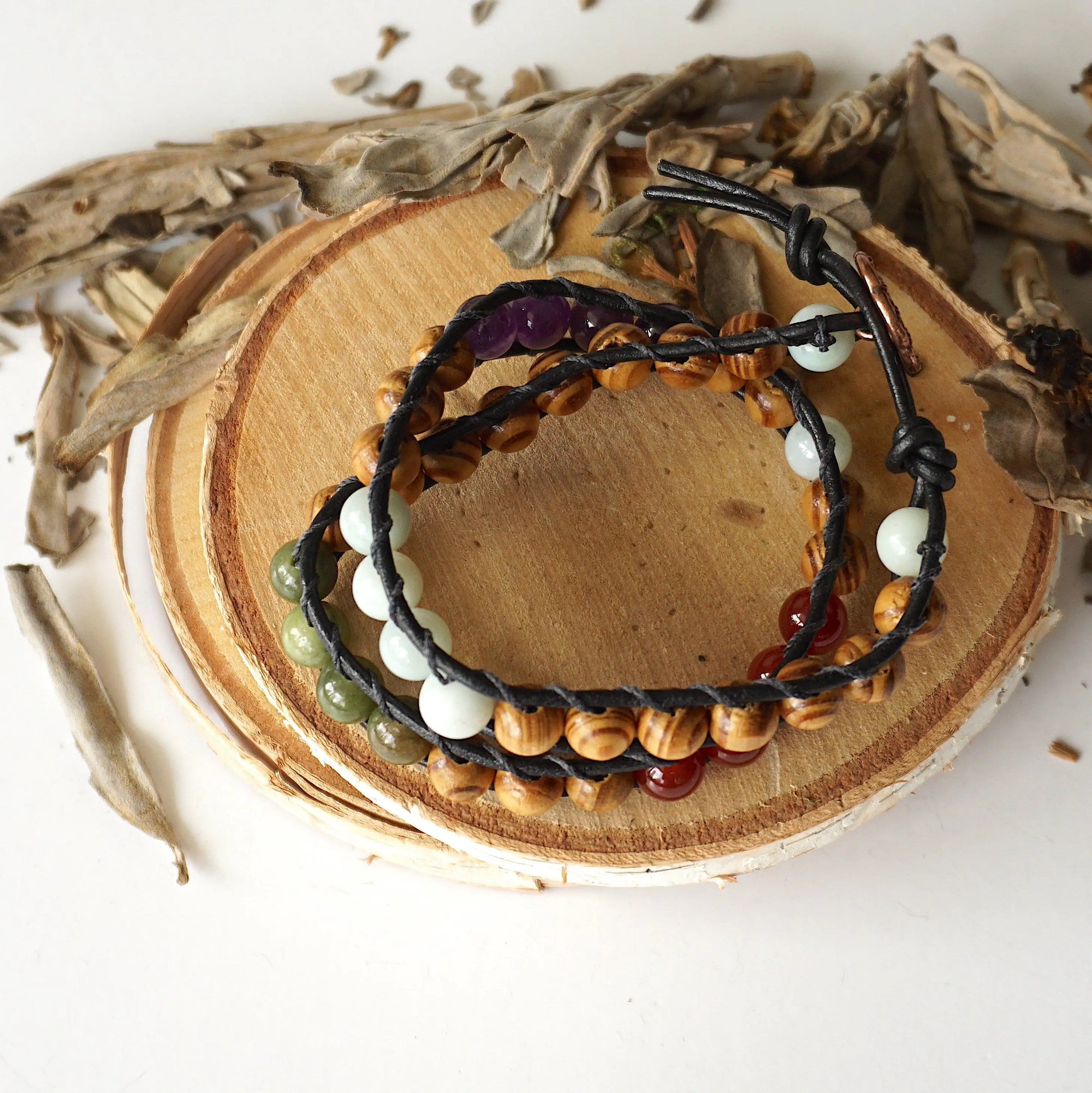 Mixed Crystal Wrap Bracelet with Olive Wood DesignsbyNatureGems