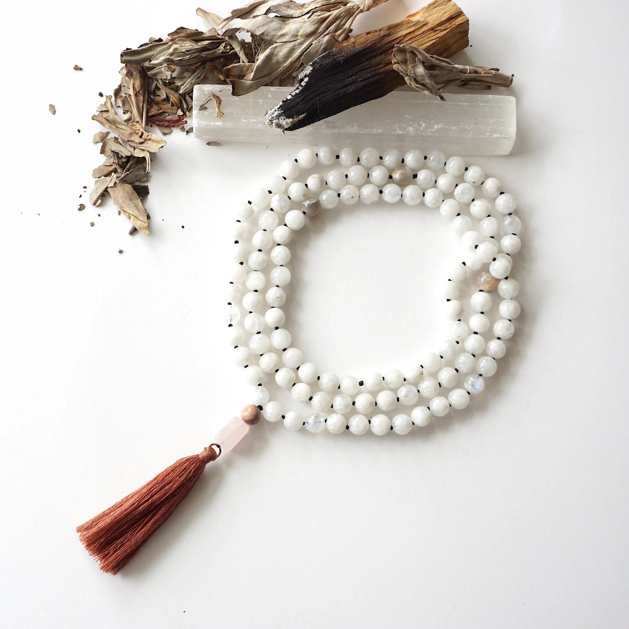 Moonstone Mala Necklace Designs by Nature Gems