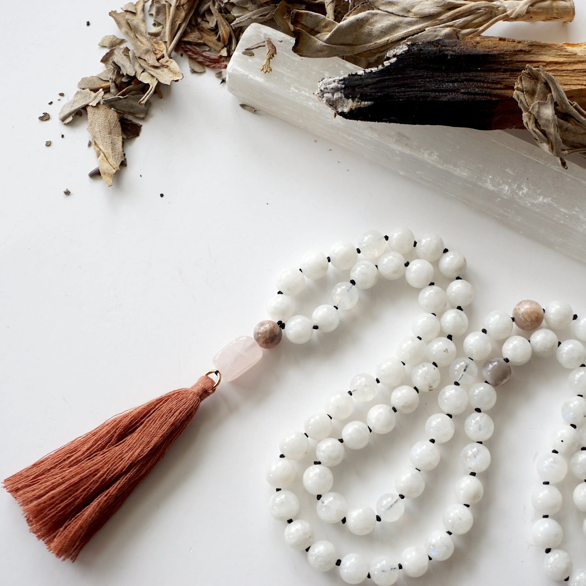 Moonstone Mala Necklace Designs by Nature Gems