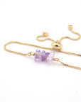 Natural amethyst slider bracelet with raw purple amethyst crystals on gold plated brass adjustable chain - February birthstone jewelry for women