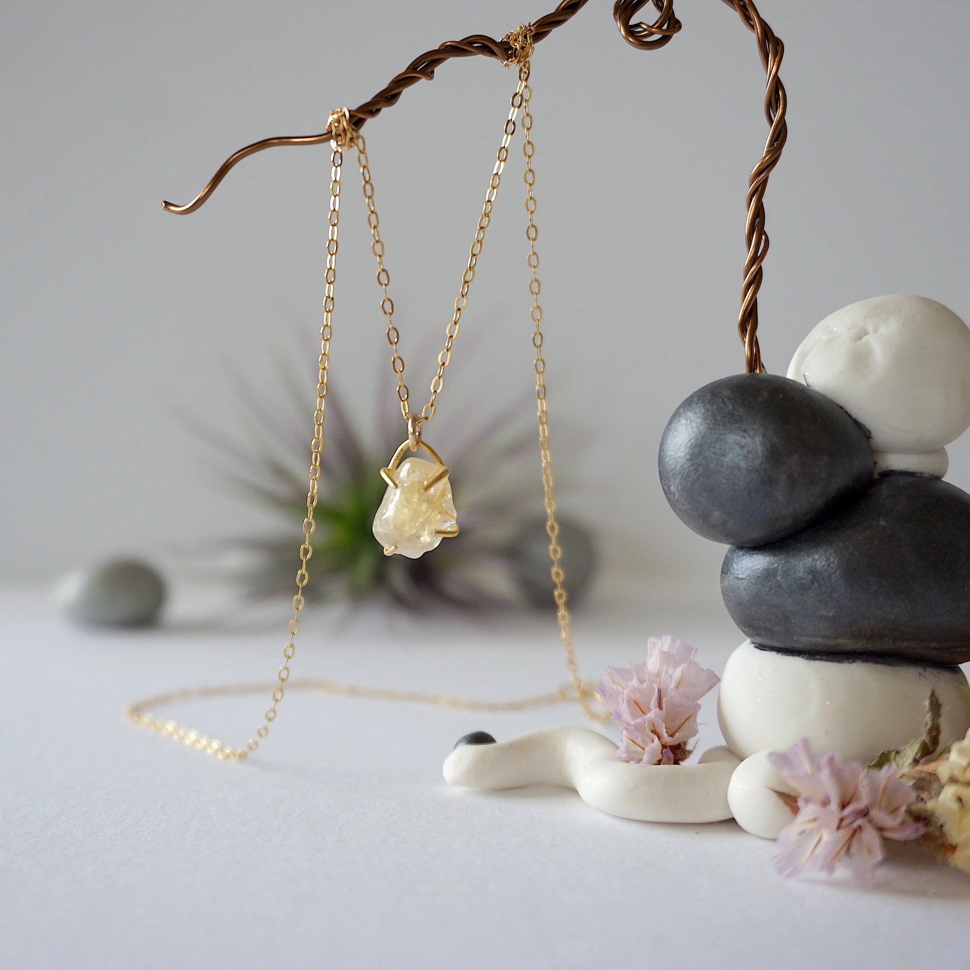 Natural citrine necklace in 14k gold-filled -  handmade wire wrapped crystal pendant necklace full view November birthstone jewelry for women