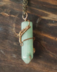 Natural Green Aventurine Antique Bronze Crystal Pendant Necklace Hexagonal Designs by Nature Gems
