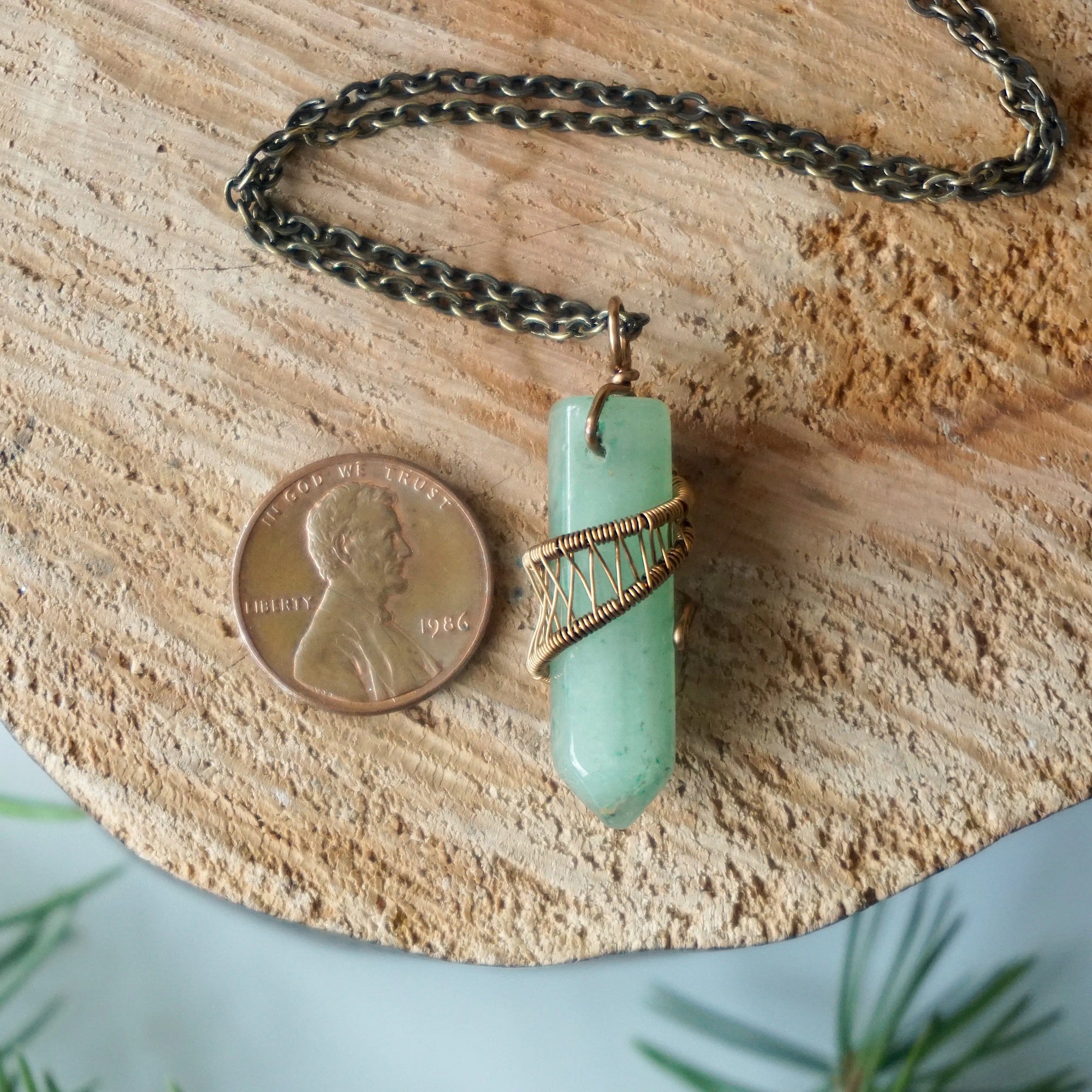 Natural Green Aventurine Antique Bronze Crystal Pendant Necklace Hexagonal Designs by Nature Gems