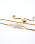 Natural moonstone slider bracelet with raw moonstone crystals on gold plated brass adjustable chain - June birthstone jewelry for women