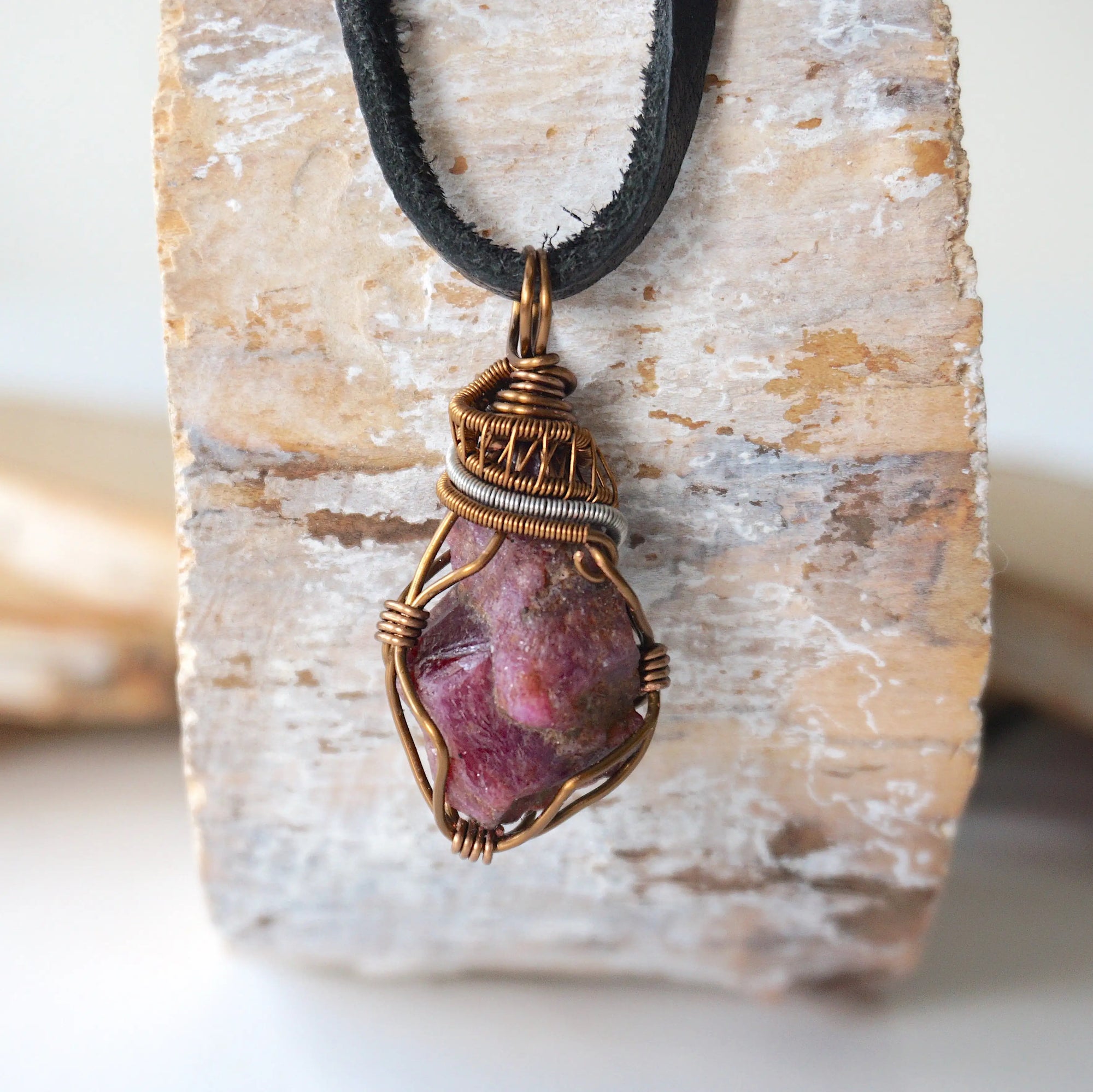 (NEW) Raw Ruby - Antique Bronze Pendant Designs by Nature Gems