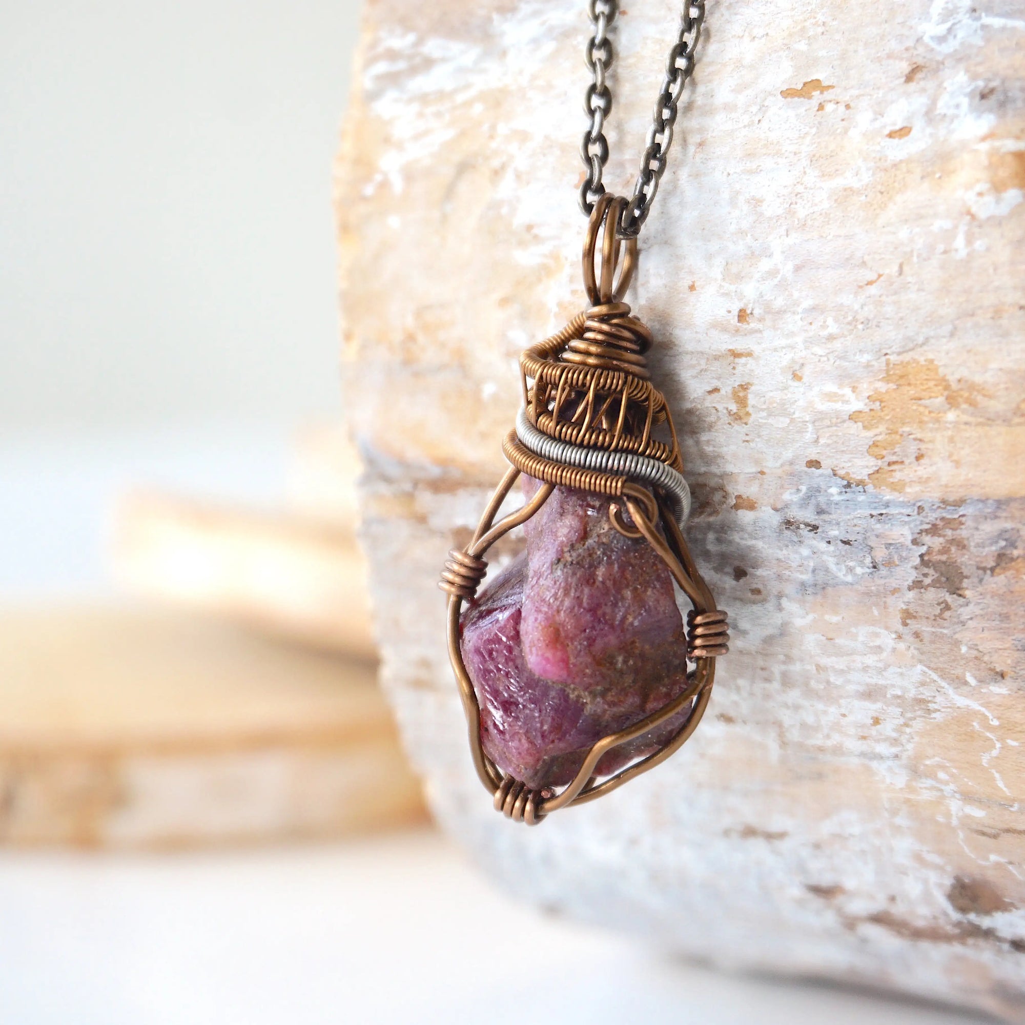 (NEW) Raw Ruby - Antique Bronze Pendant Designs by Nature Gems