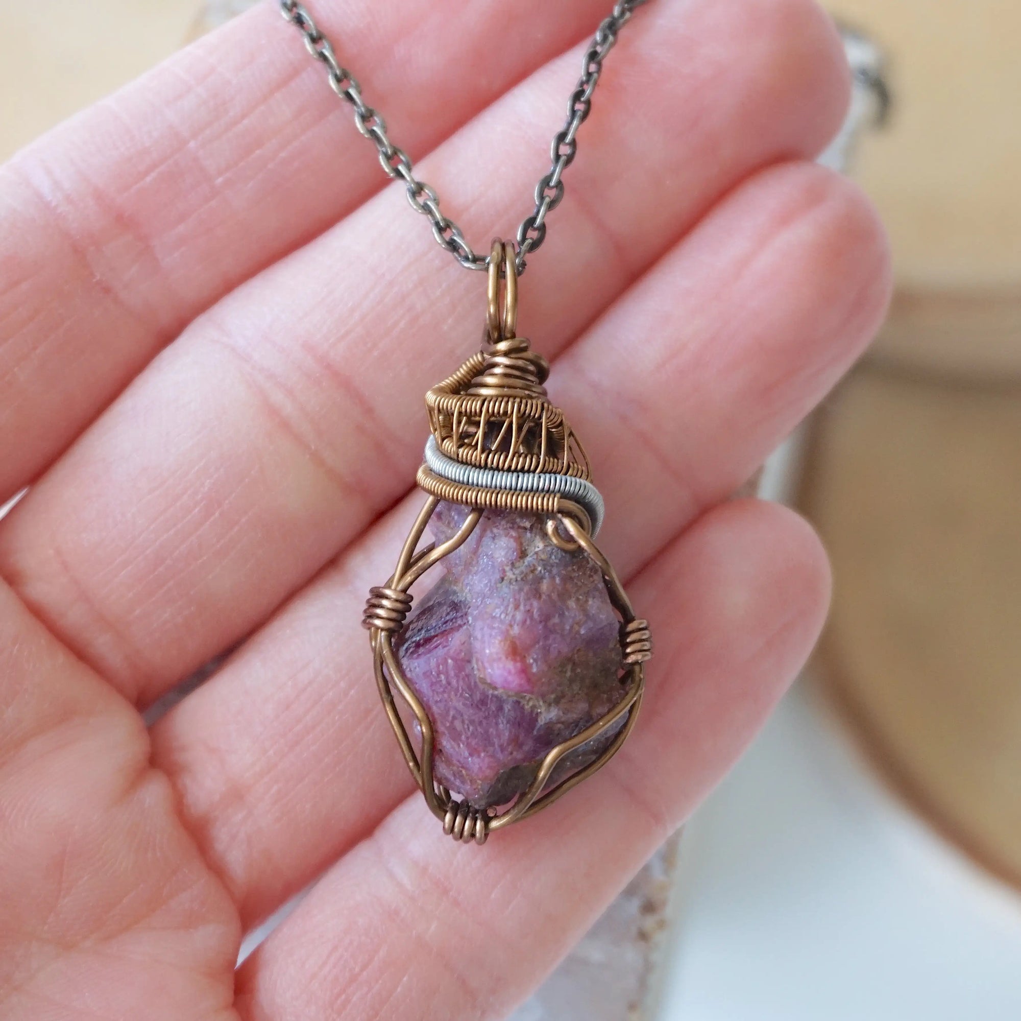 (NEW) Raw Ruby - Antique Bronze Pendant Designs by Nature Gems