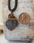 (NEW) Sapphire Antique Bronze and Silver - Necklace with Leather Cord Designs by Nature Gems