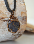 (NEW) Sapphire Antique Bronze and Silver - Necklace with Leather Cord Designs by Nature Gems