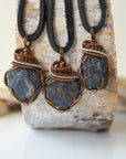 (NEW) Sapphire Antique Bronze and Silver - Necklace with Leather Cord Designs by Nature Gems