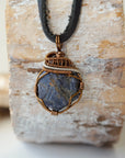 (NEW) Sapphire Antique Bronze and Silver - Necklace with Leather Cord Designs by Nature Gems