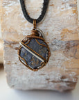 (NEW) Sapphire Antique Bronze and Silver - Necklace with Leather Cord Designs by Nature Gems