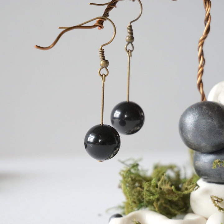 Onyx Crystal Drop Earrings in Antique Bronze Designs by Nature Gems
