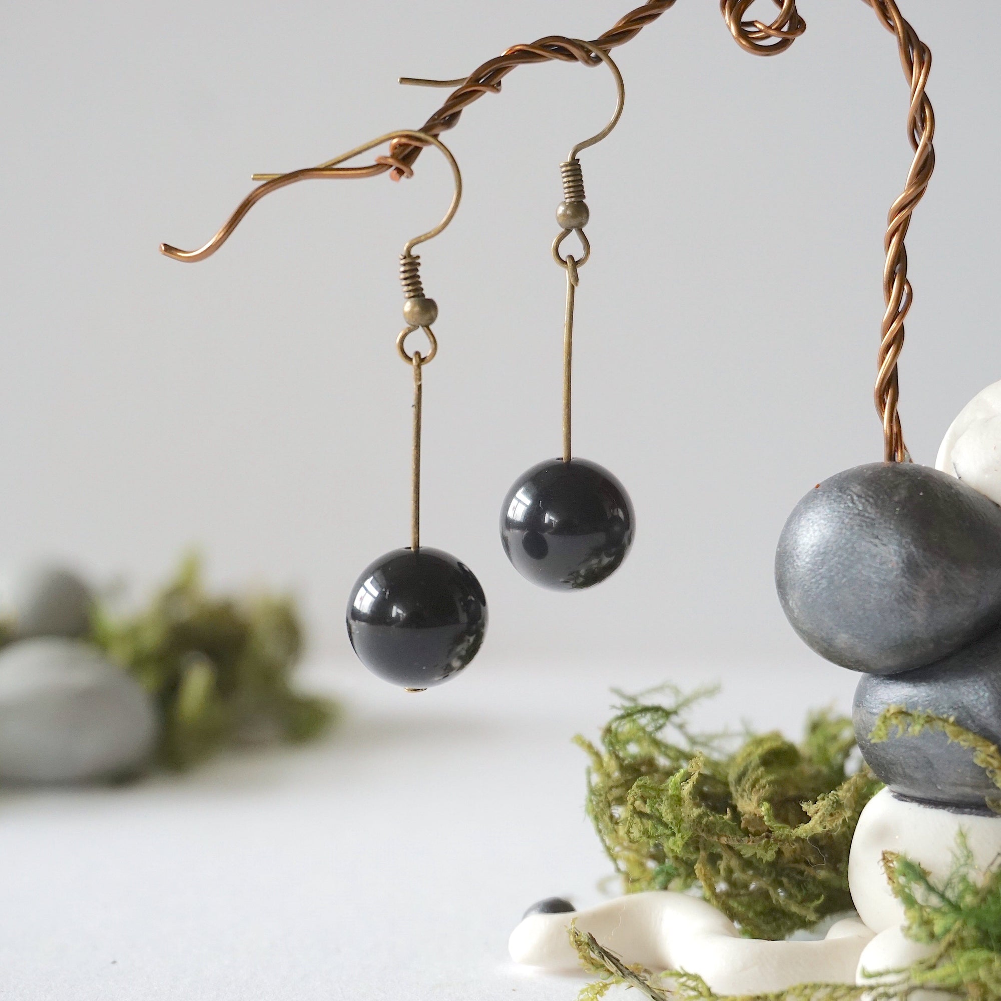 Onyx Crystal Drop Earrings in Antique Bronze Designs by Nature Gems