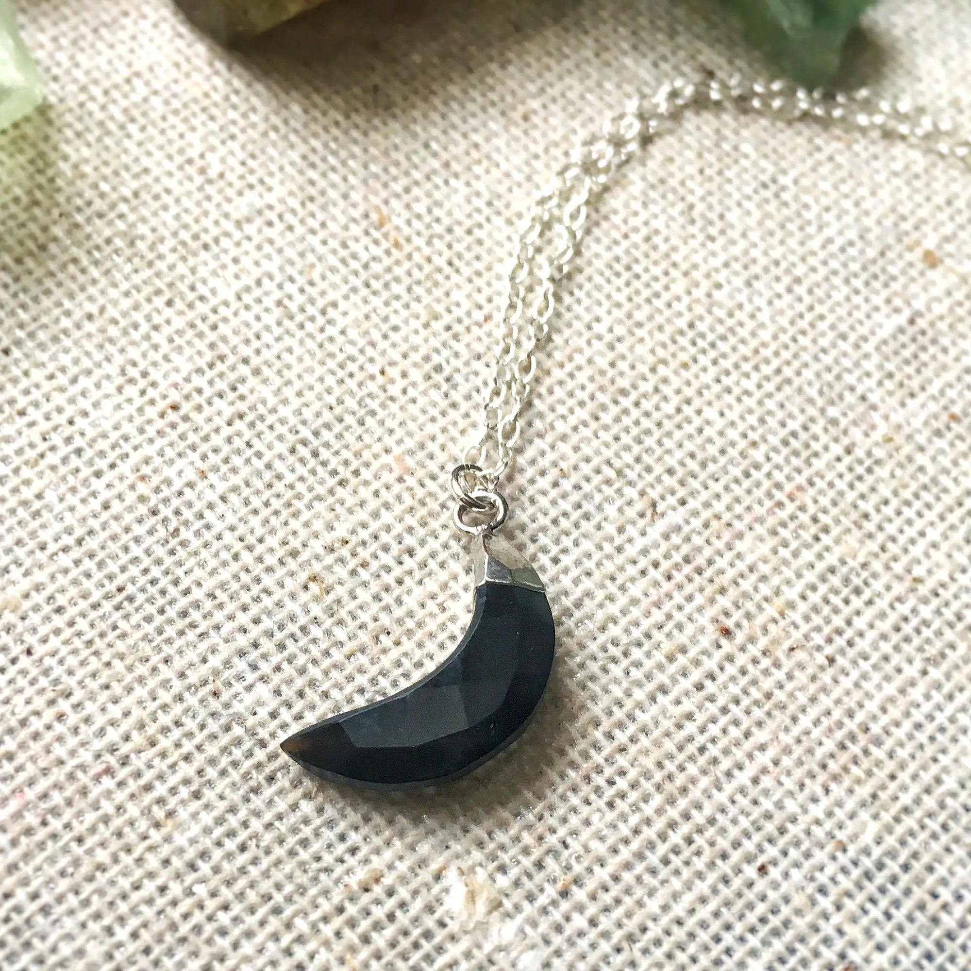 Onyx Crystal Moon Charm Necklace Designs by Nature Gems