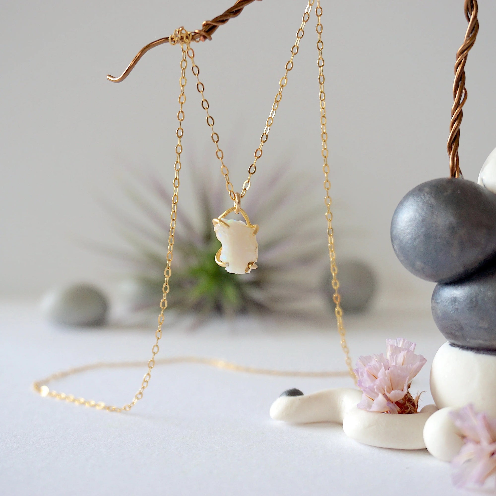 Opal 14K Gold Filled Huggie Charm Necklace Designs by Nature Gems