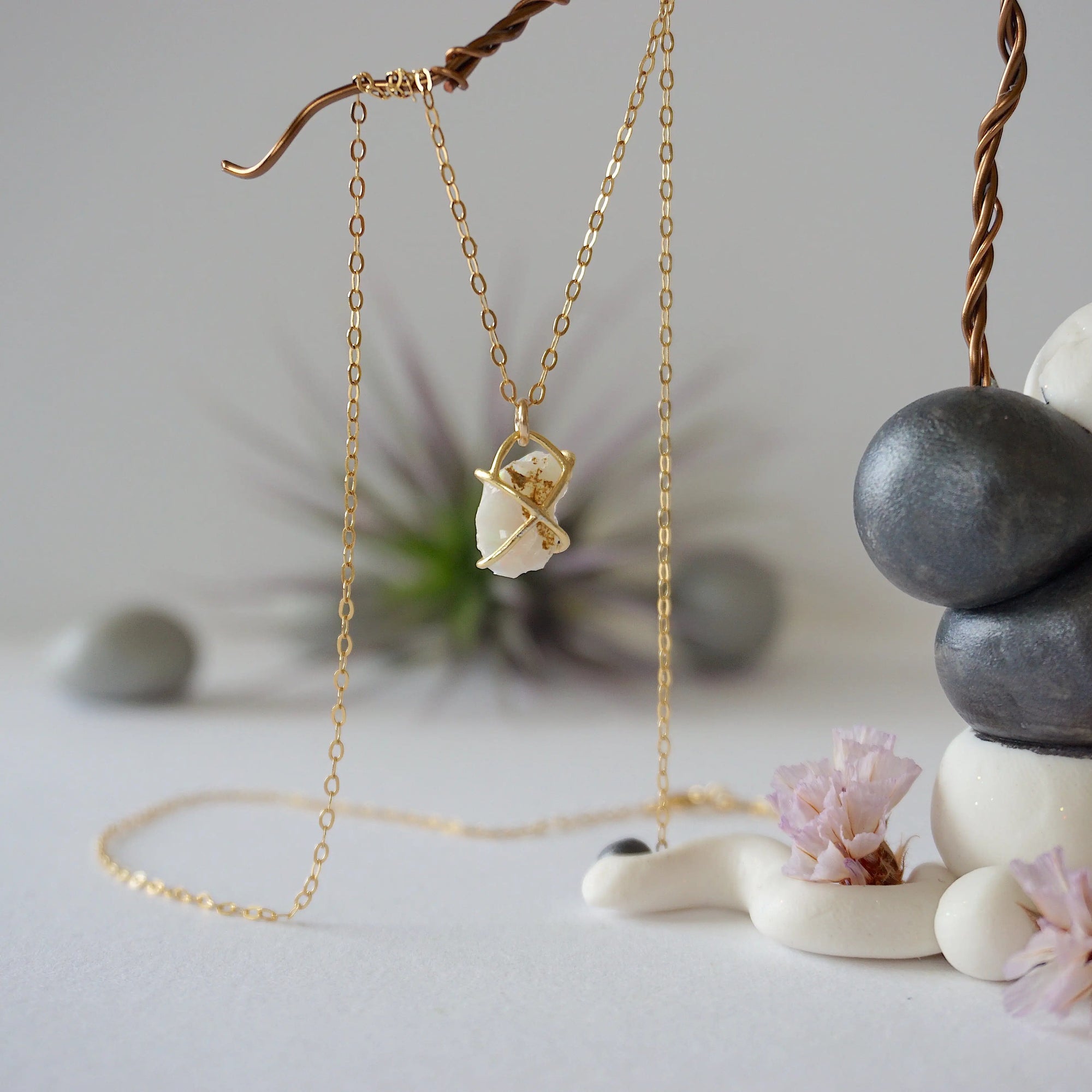 Opal 14K Gold Filled Huggie Charm Necklace Designs by Nature Gems