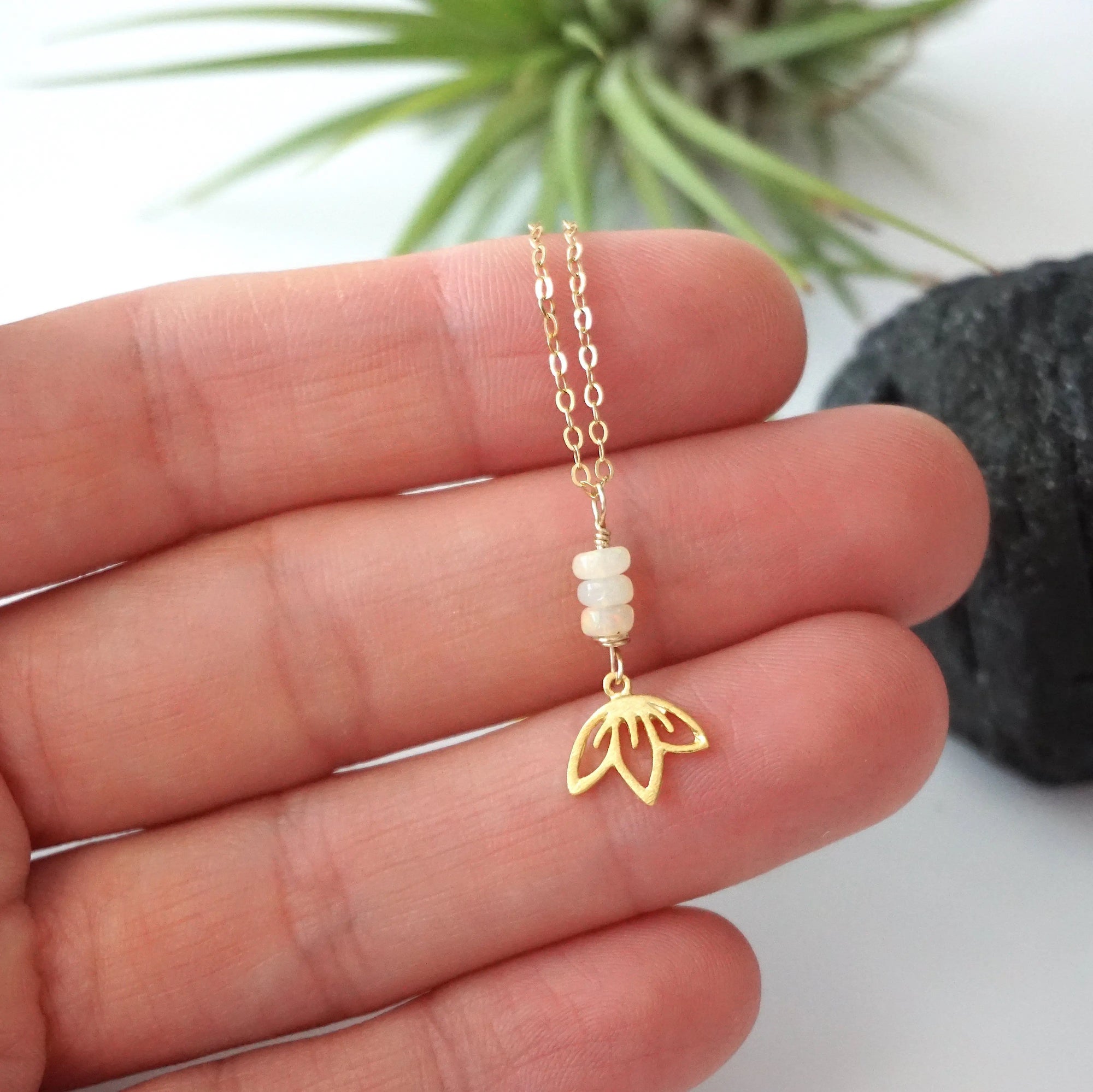 Opal Gold Lotus Necklace Designs by Nature Gems
