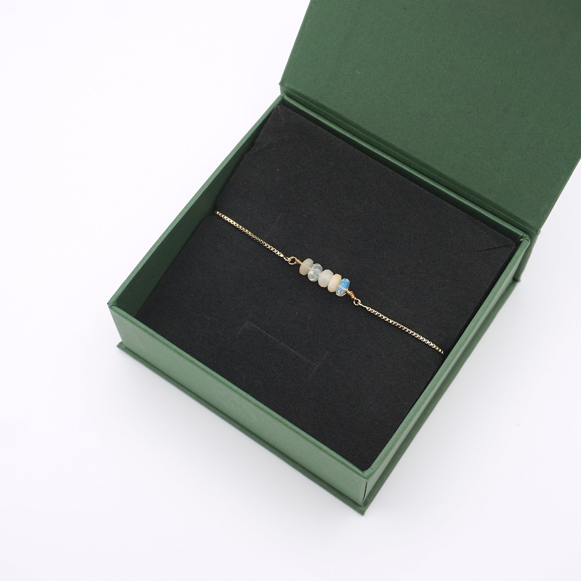 Natural opal slider bracelet in elegant gift box ready for gifting - October birthstone jewelry by Designs by Nature Gems
