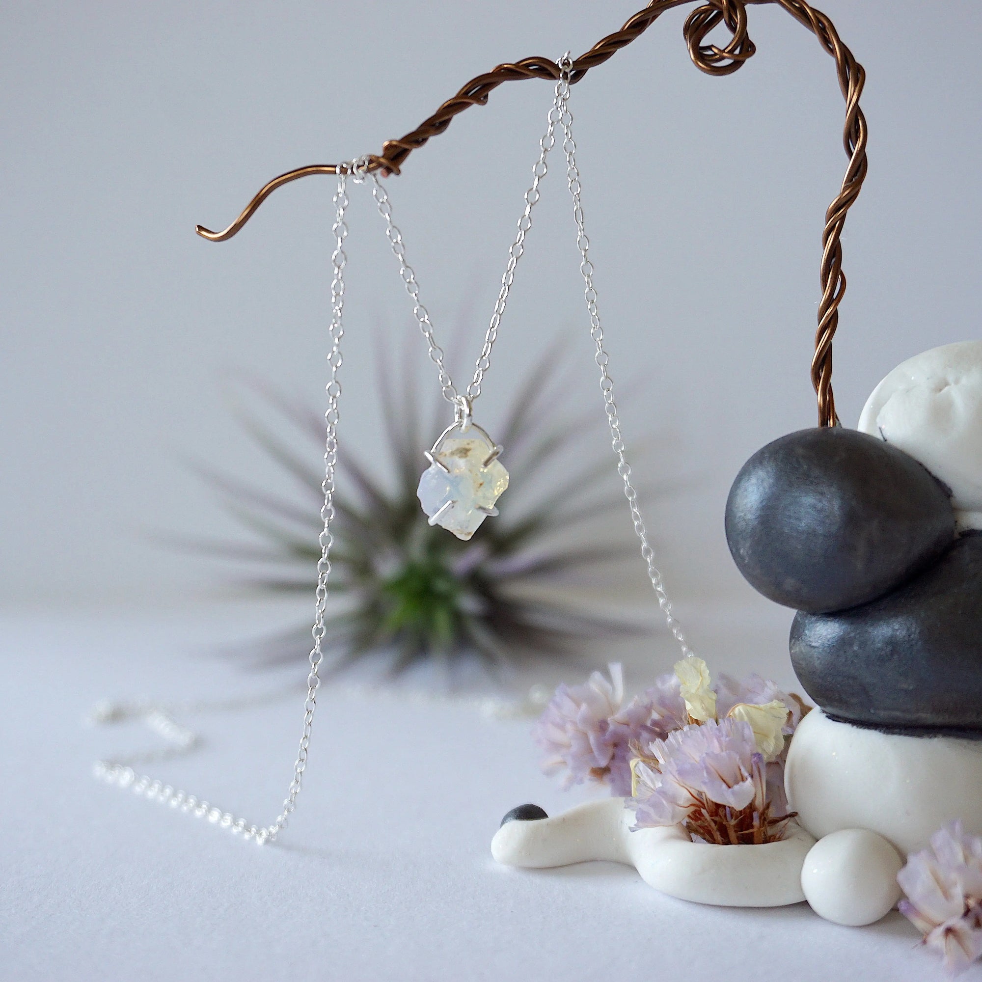 Opal Sterling Silver Huggie Charm Necklace Designs by Nature Gems