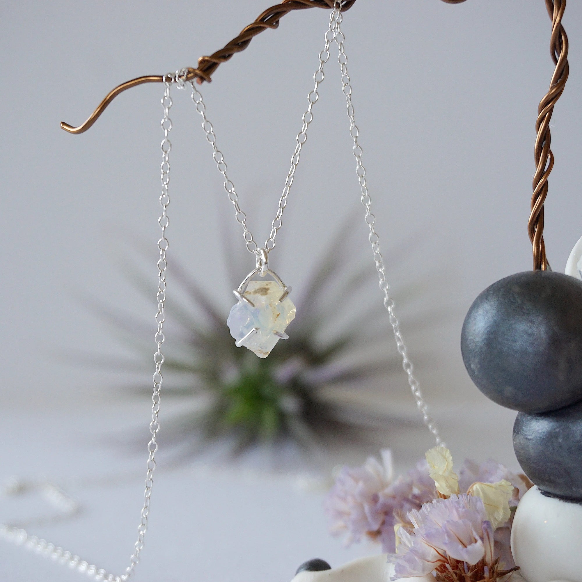 Opal Sterling Silver Huggie Charm Necklace Designs by Nature Gems