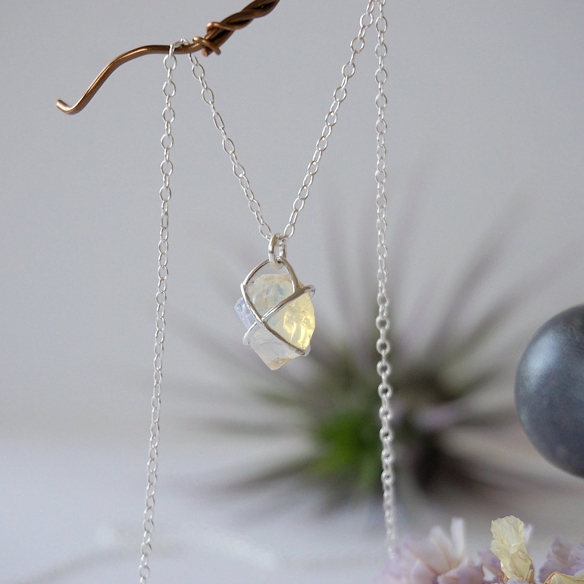 Opal Sterling Silver Huggie Charm Necklace Designs by Nature Gems