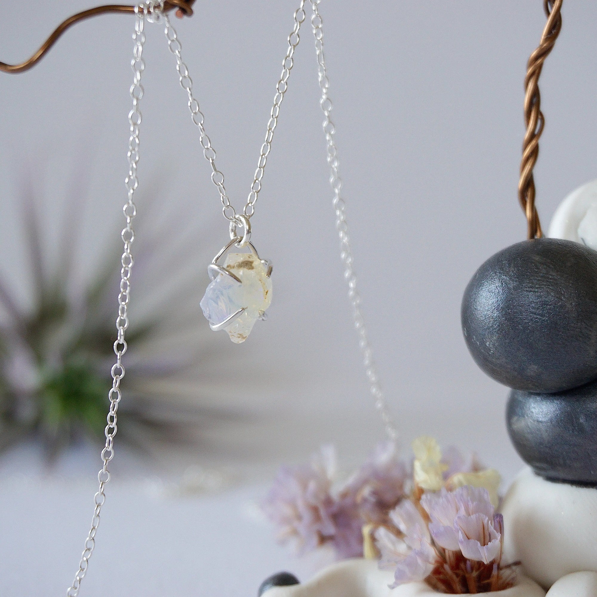 Opal Sterling Silver Huggie Charm Necklace Designs by Nature Gems