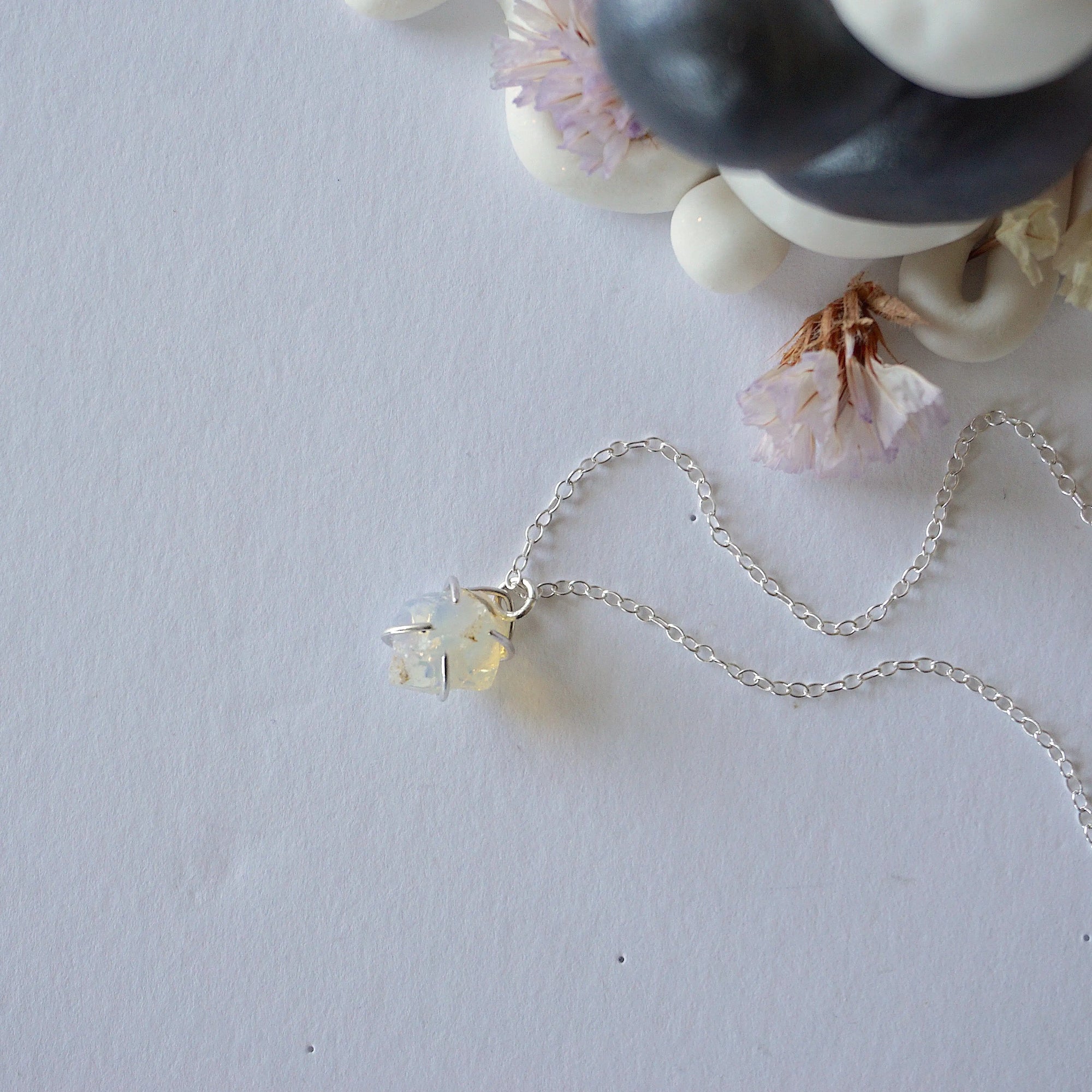 Opal Sterling Silver Huggie Charm Necklace Designs by Nature Gems