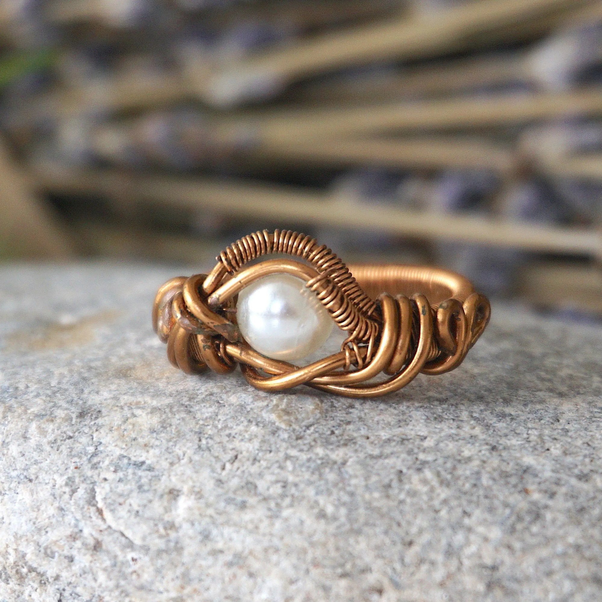 Pearl Ring in Antique Bronze DesignsbyNatureGems
