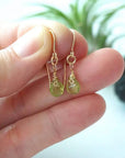 Peridot drop earrings in hand for size reference, genuine faceted peridot, 14k gold filled
