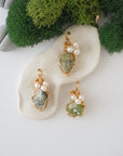 Three different peridot and freshwater pearl pendants, natural stone variation reference, handmade jewelry
