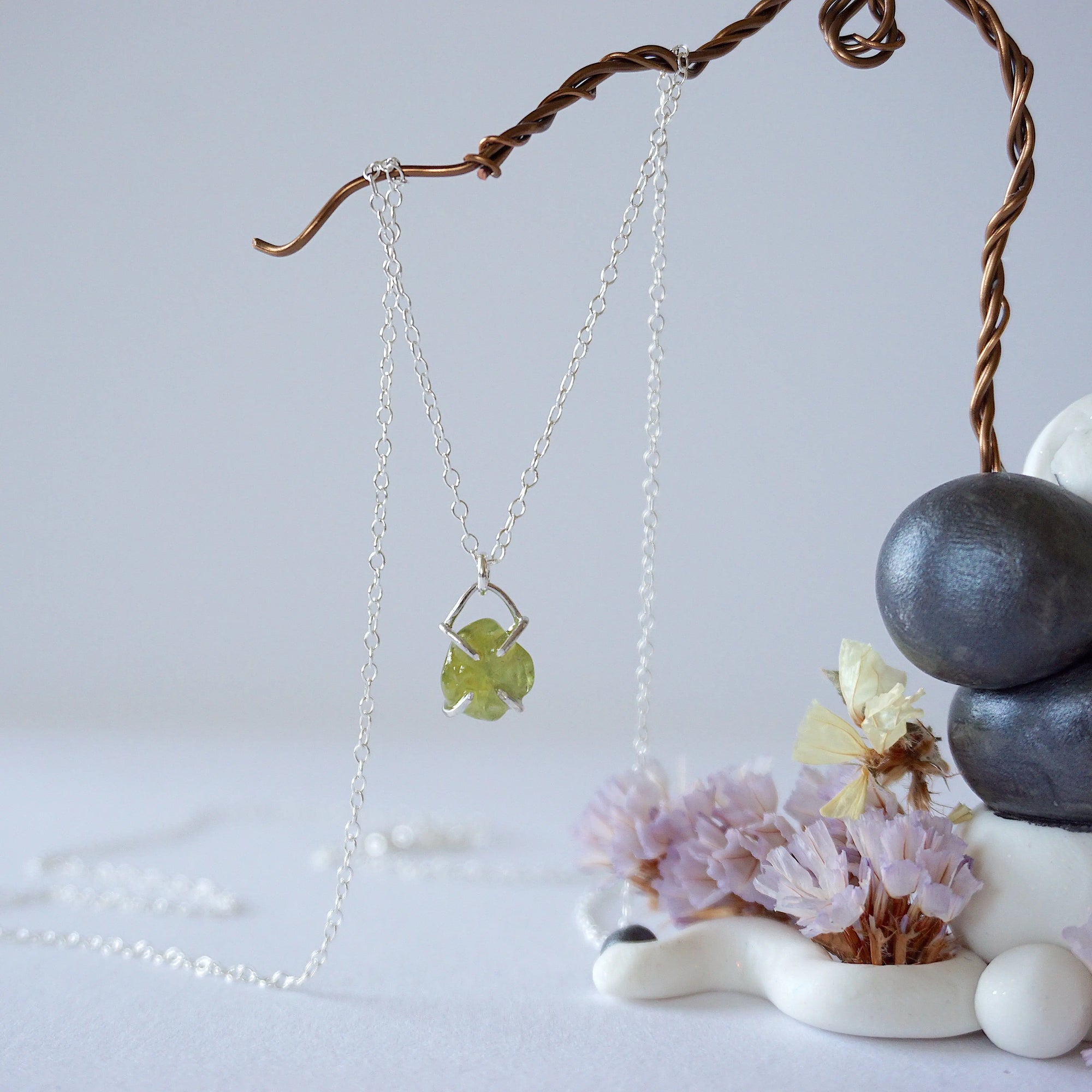 Peridot Sterling Silver Huggie Charm Necklace Designs by Nature Gems