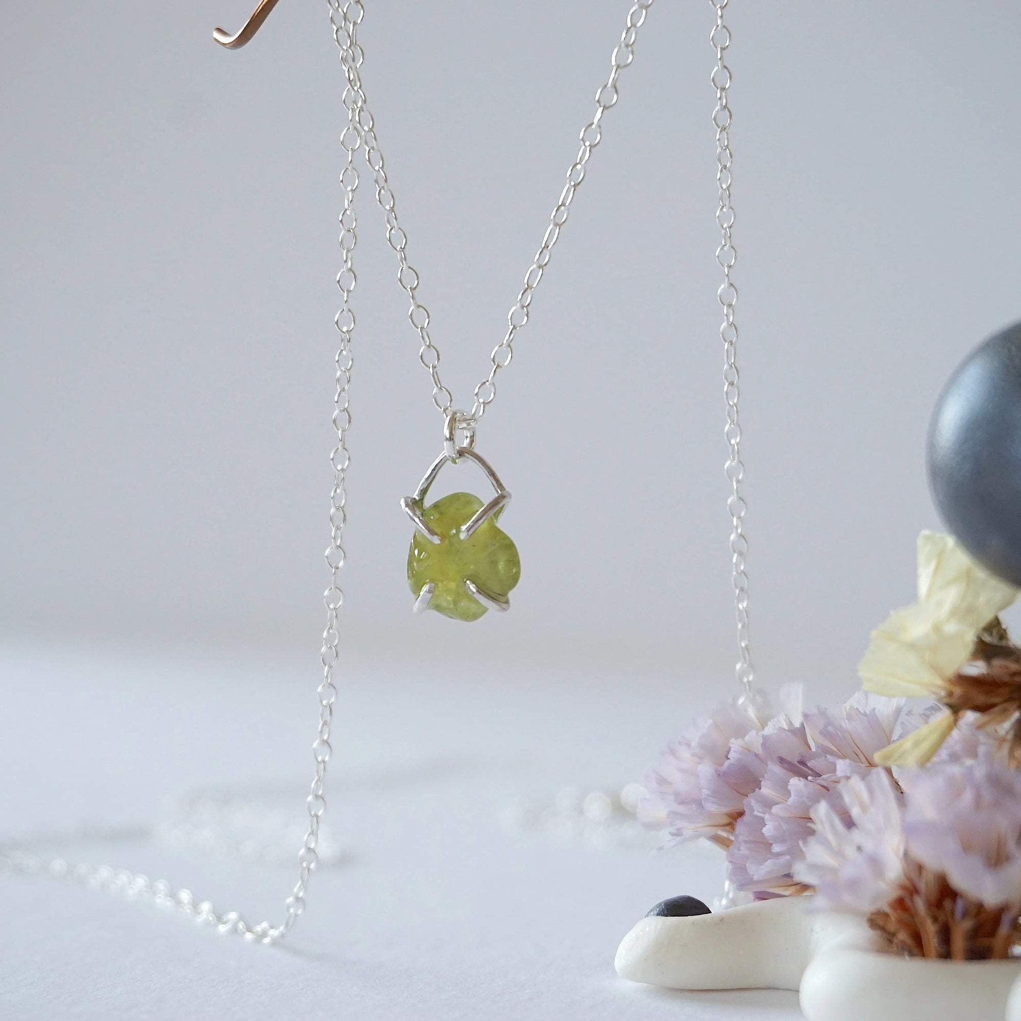 Peridot Sterling Silver Huggie Charm Necklace Designs by Nature Gems