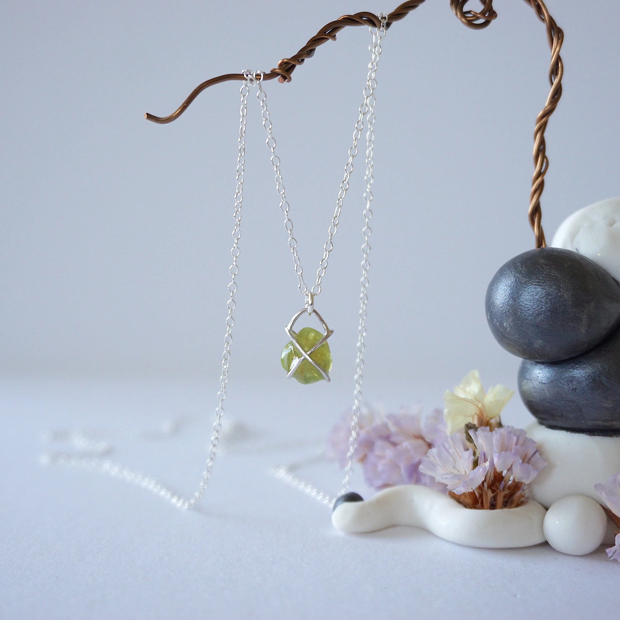 Peridot Sterling Silver Huggie Charm Necklace Designs by Nature Gems