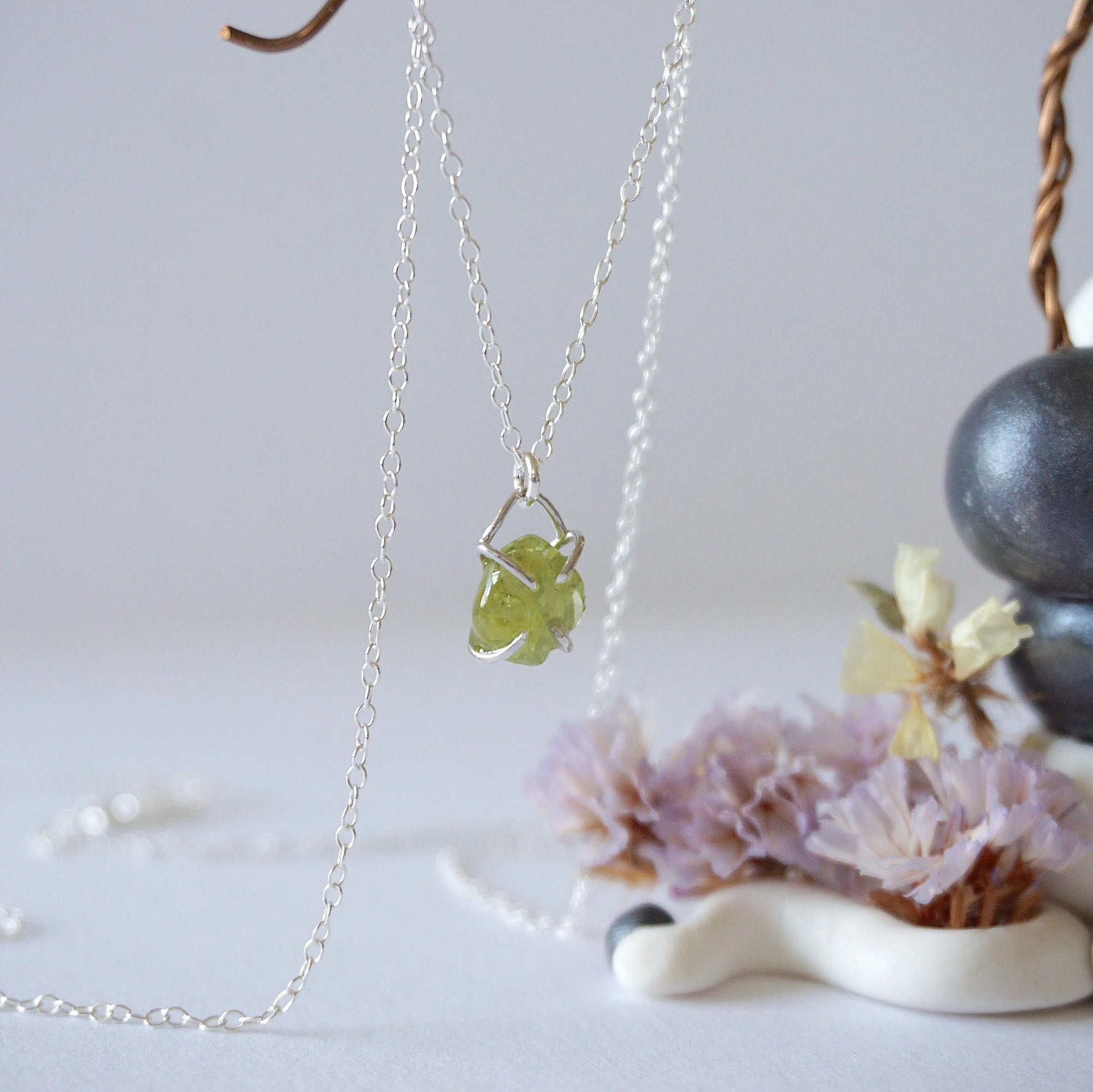 Peridot Sterling Silver Huggie Charm Necklace Designs by Nature Gems