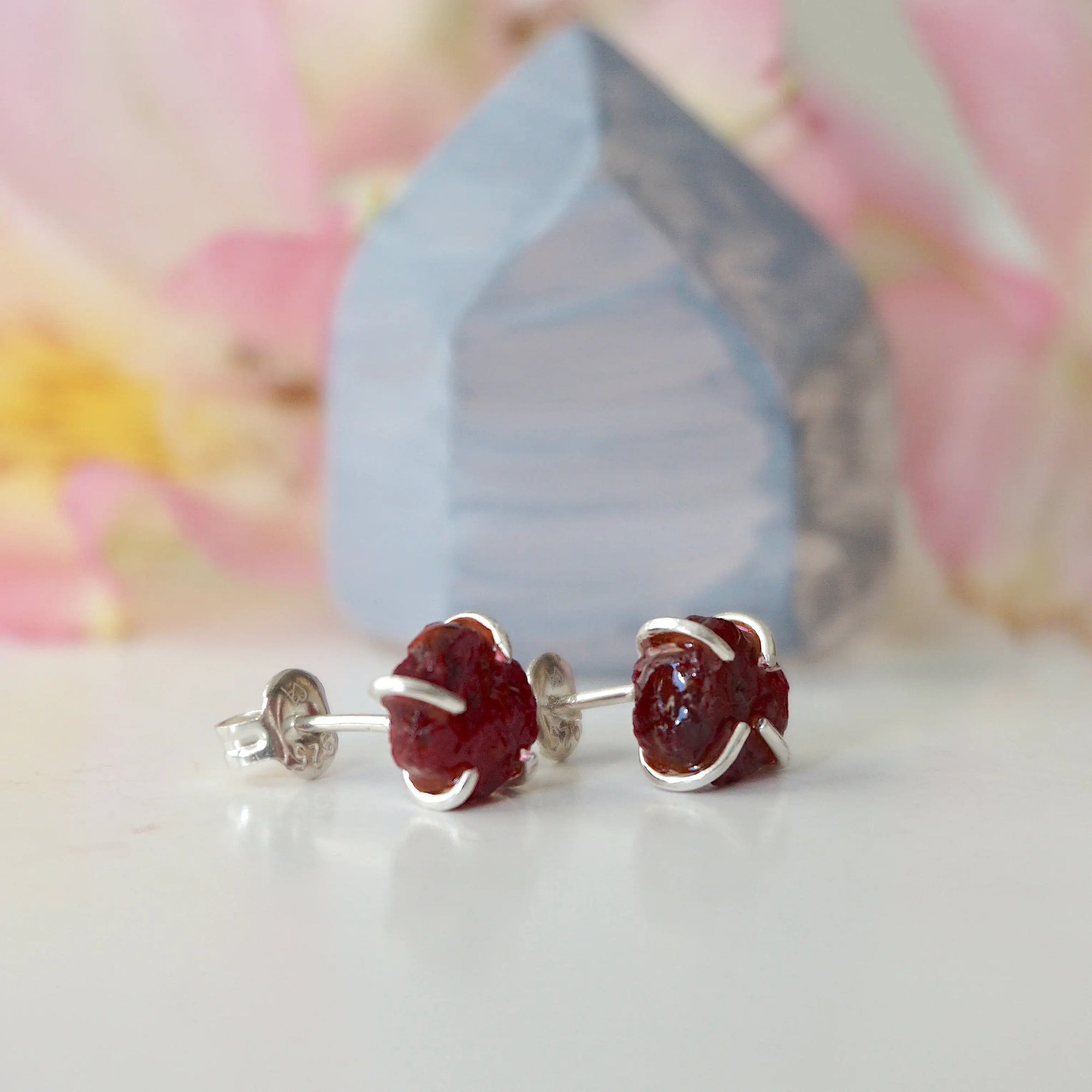 Pink Ruby - Huggie Stud Earrings - Sterling Silver Designs by Nature Gems