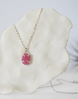 Minimalist pink ruby necklace for women with natural ruby in four-prong 925 sterling silver setting on fine cable chain — handmade by Designs by Nature Gems