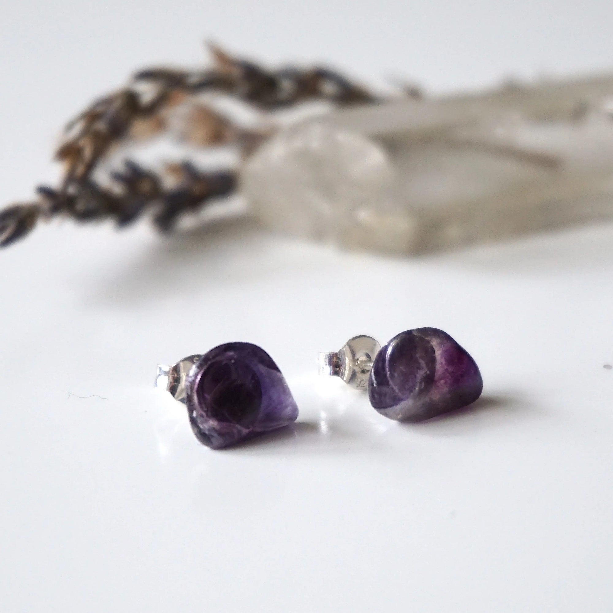 Purple Fluorite Stud Earrings Designs by Nature Gems
