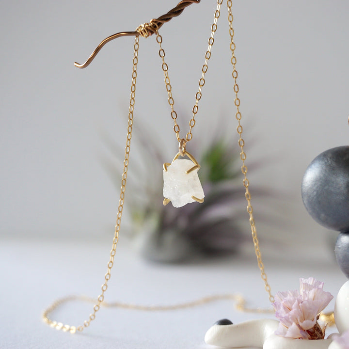 Rainbow Moonstone 14K Gold Filled Huggie Charm Necklace Designs by Nature Gems