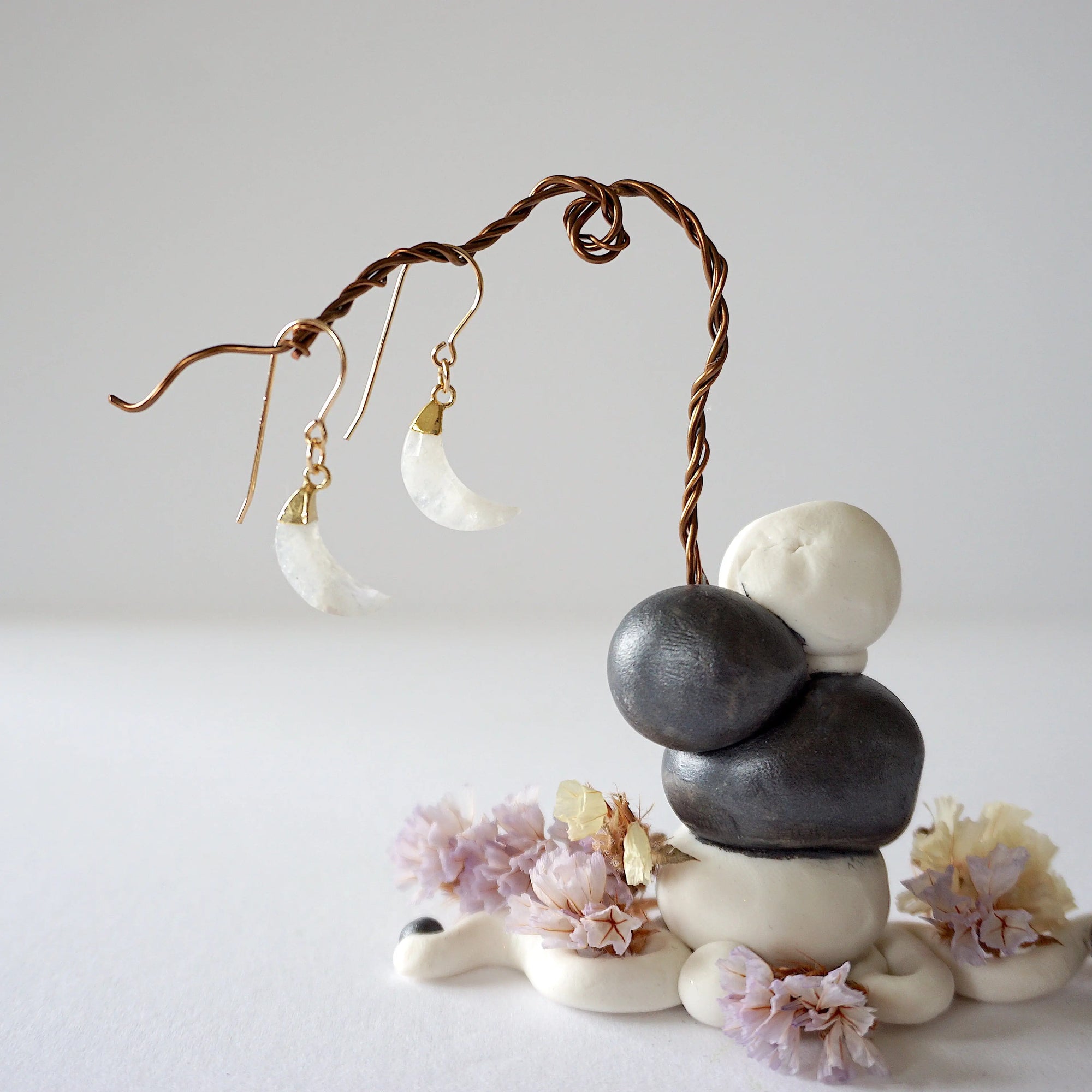 Rainbow Moonstone 14K Gold Moon Earring Designs by Nature Gems