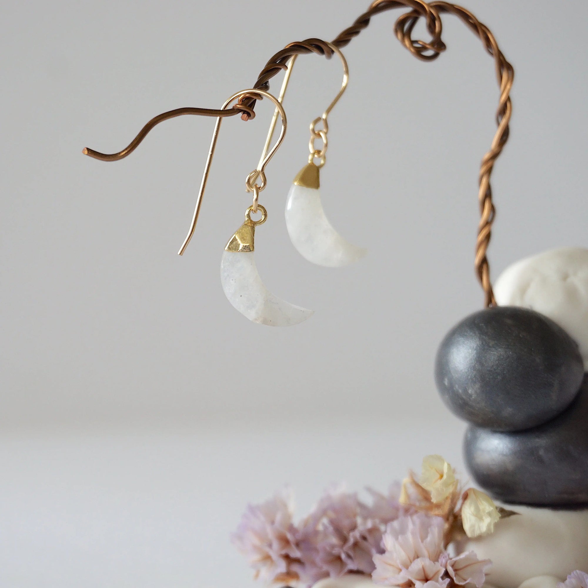 Rainbow Moonstone 14K Gold Moon Earring Designs by Nature Gems