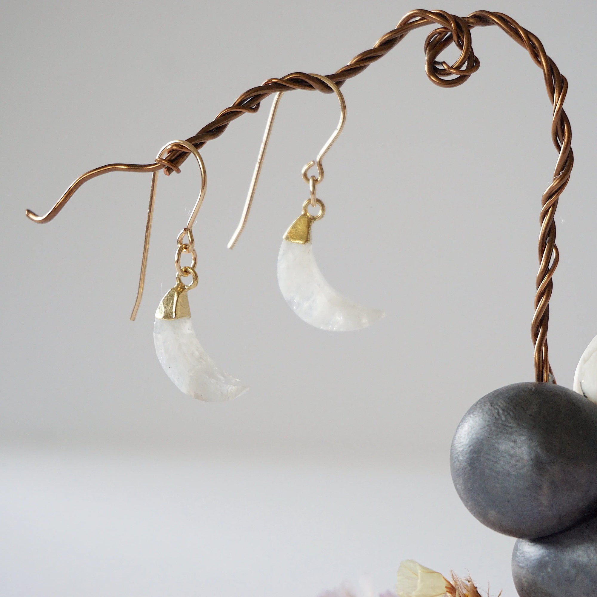 Rainbow Moonstone 14K Gold Moon Earring Designs by Nature Gems