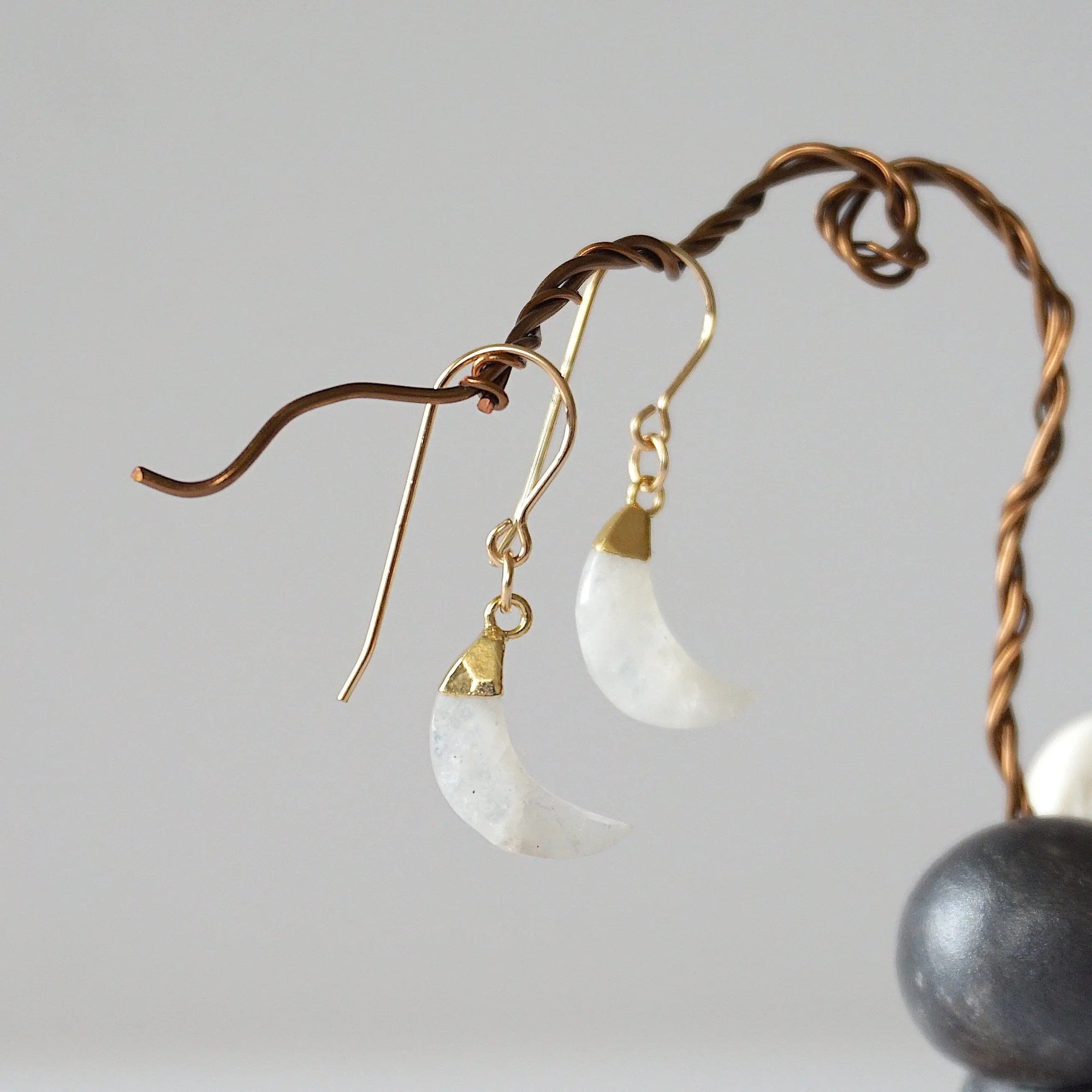 Rainbow Moonstone 14K Gold Moon Earring Designs by Nature Gems