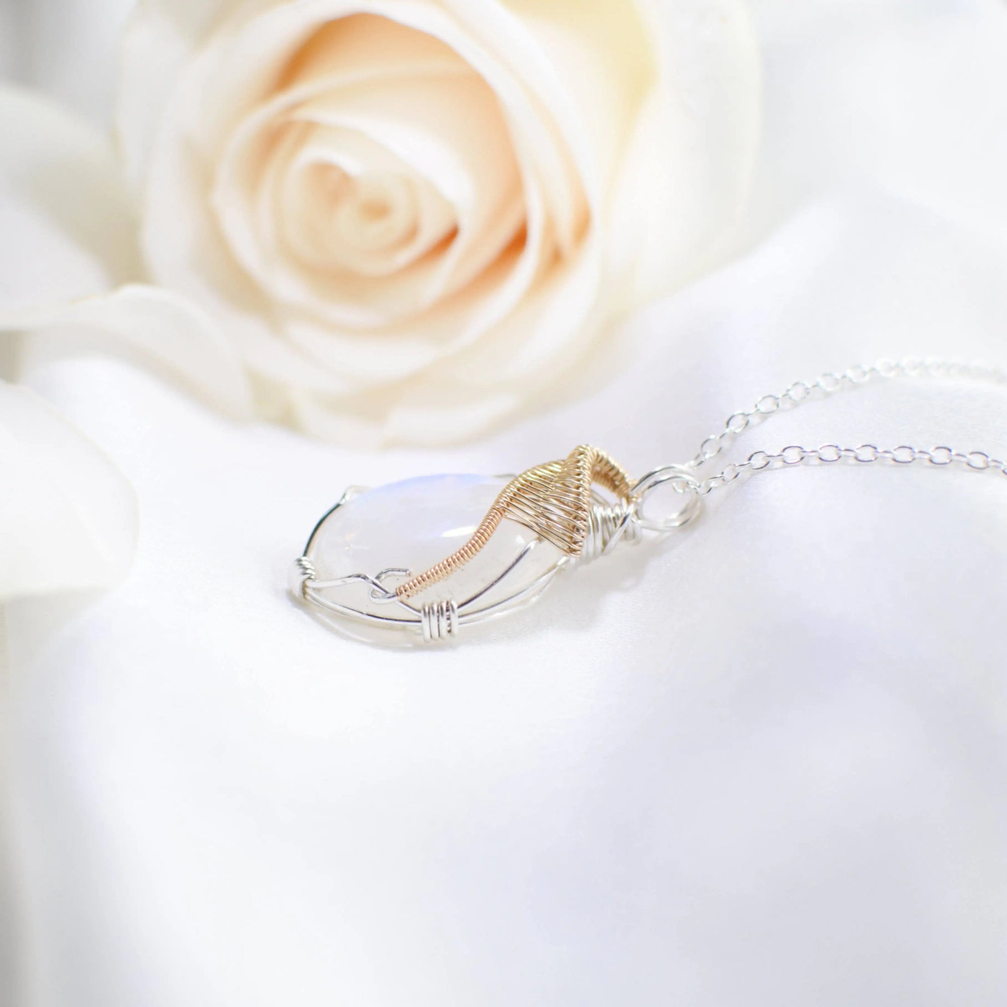 Rainbow Moonstone Necklace - 14K Gold Filled and Sterling Silver DesignsbyNatureGems