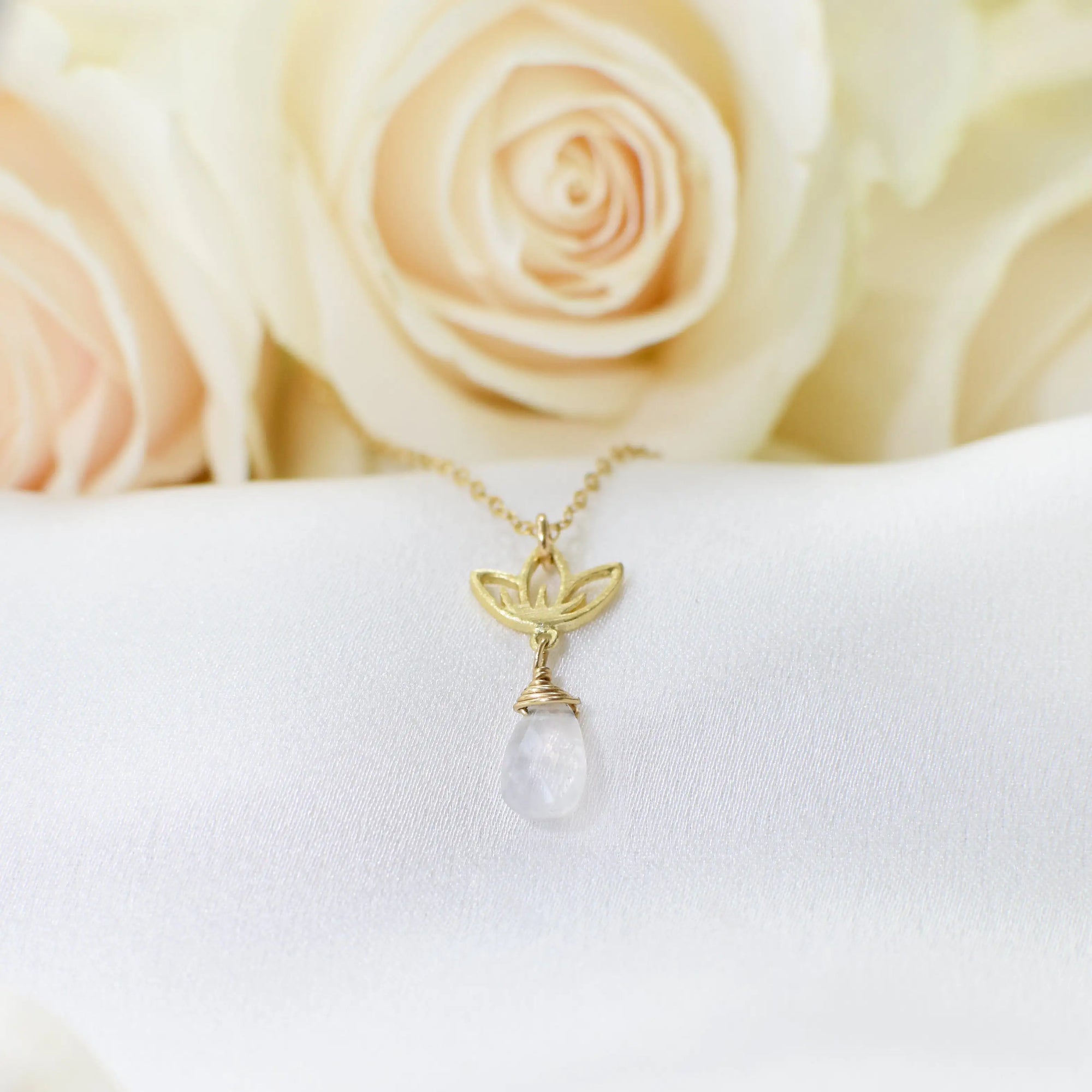 Rainbow Moonstone Necklace - 14K Gold-Filled Lotus Pendant DesignsbyNatureGems