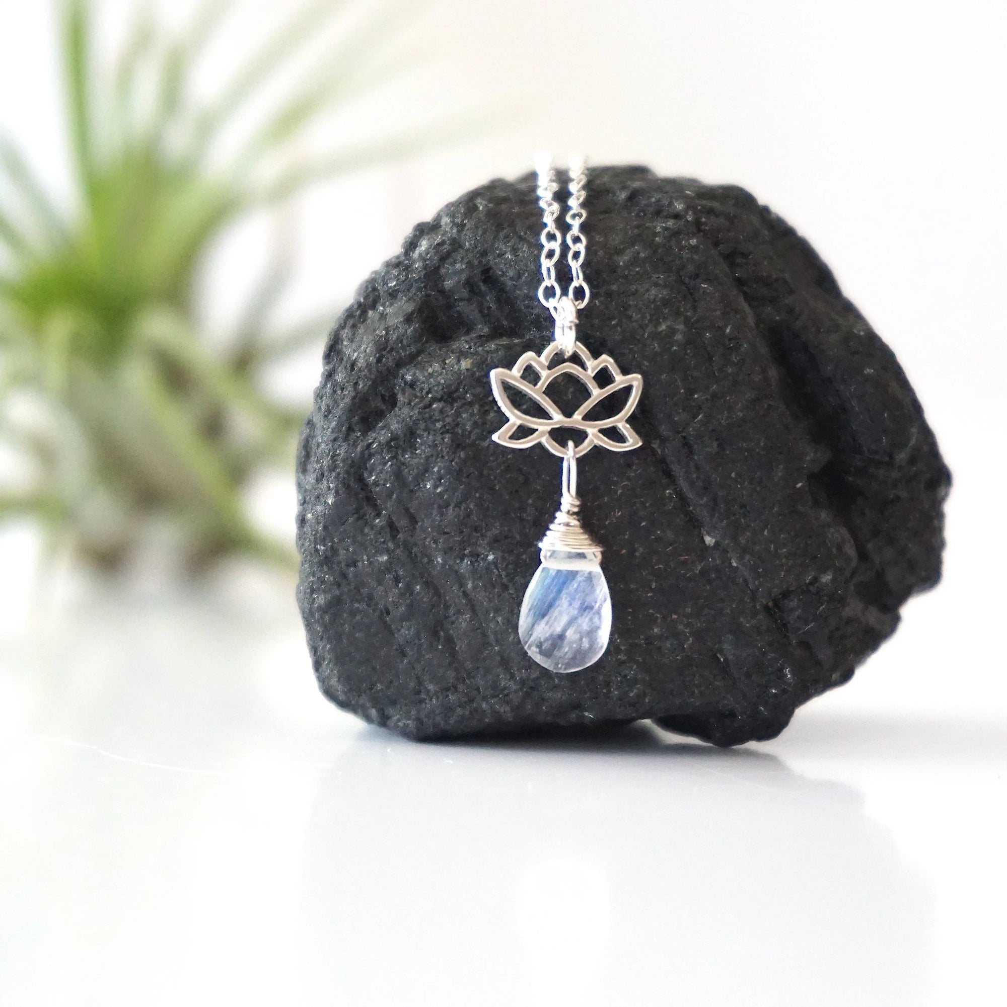 Rainbow Moonstone Necklace - Sterling Silver Lotus Pendant - June Birthstone Jewelry DesignsbyNatureGems